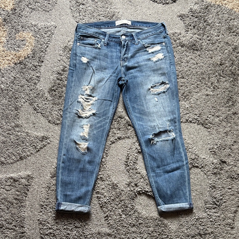Abercrombie & Fitch Boyfriend Distressed Medium Wash Ankle Jeans